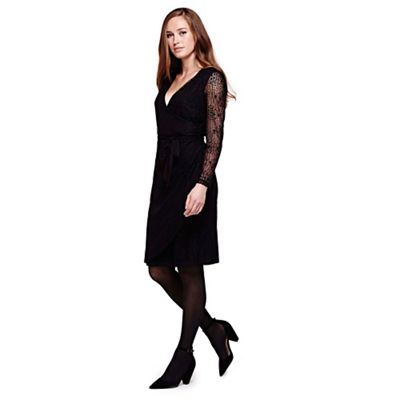 Yumi Black Long Sleeved Lace Wrap Dress